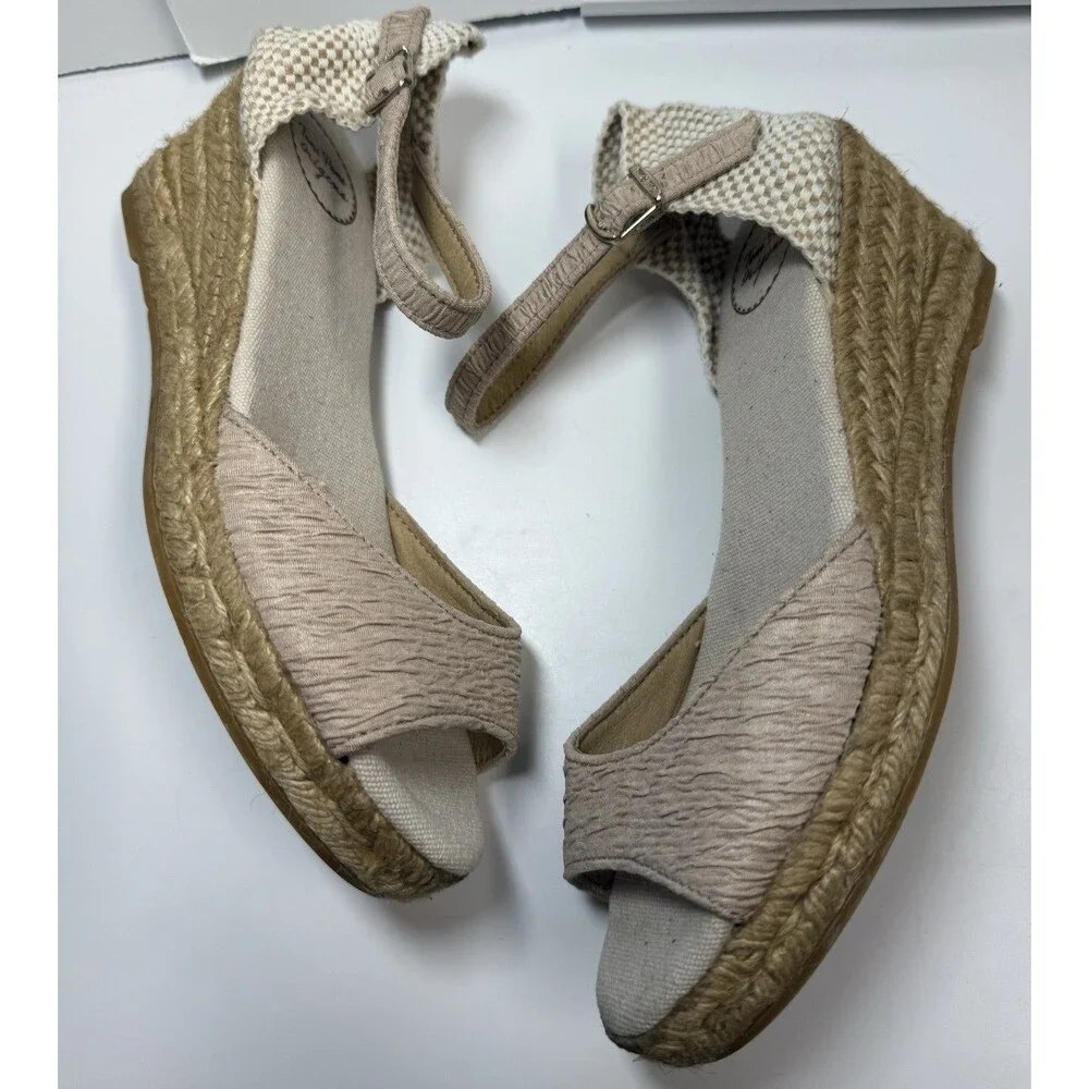 Toni Pons Origens Open Toe Wedge Espadrille Sandals In Natural Sz 8 New